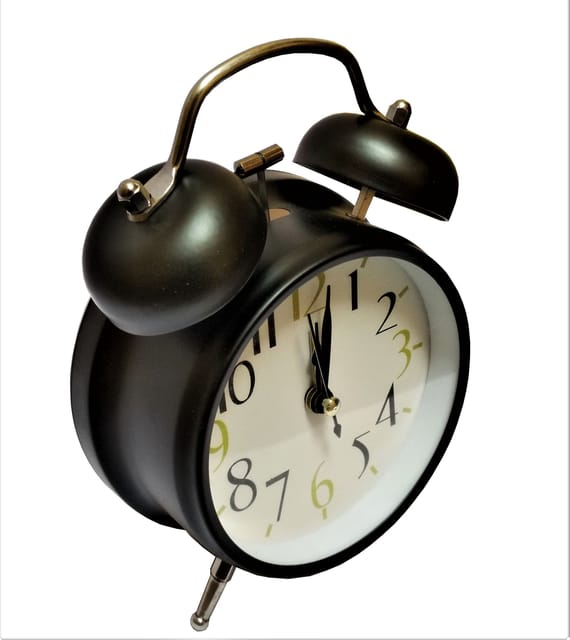 Vintage Alarm Clock with Ringing Bells & Back Light, Black (11516A)