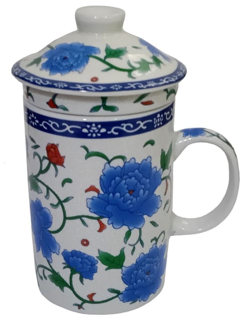 Porcelain Oriental Green Tea Mug, Infuser & Lid 'Imperial Fire' (11723F)