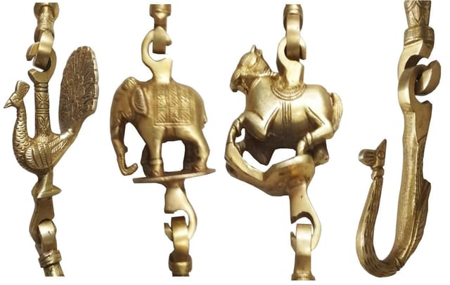 Brass Swing (Oonjal or Jhula) Chains Set: Vintage Wildlife Theme Fixtures for Indoor or Outdoor Swings (11635)