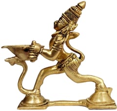 Brass Oil Lamp Diya Hanuman Aarti: Rare & Unique Antique Design Deepak (12072)