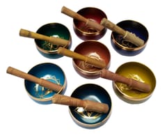 Bell Metal Chakra Singing Bowls (Set of 7):  Dhyana Healing Musical Instrument for A,B,C,D,E,F,& G Chakras (12061)