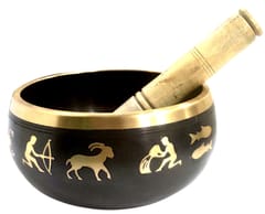 Bell Metal Singing Bowl 'Zodiac': Buddhist Tibetan Musical Instrument for Meditation Prayers (12042)