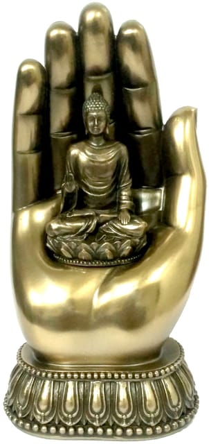 Resin Idol Palm Buddha: Bronze Finish Statue for Decor or Gifting (12039)