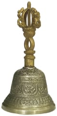 Bell Metal Tribhu (Ghanta) Bell with Dorje Handle: Buddhist Tibetan Meditation Prayer Musical Instrument, Small (10680B)