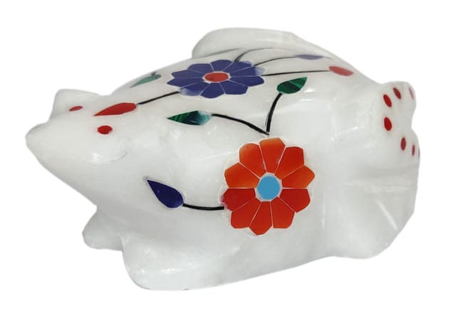 Marble Statue 'Flirty Frog': Gemstone Inlay Collectible Showpiece Gift (12108)