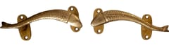 Brass Handle Set Of 2: Dolphin Fish Shape Vintage Design Opposing Grips For Doors Windows Dresser Cupboard Drawer, 5.5 Inches Long (11024C)
