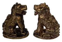 Metal Miniature Statue Chinese Guardian Lion Dog Pair: Collectible Set Of 2 Figurines (11235G)