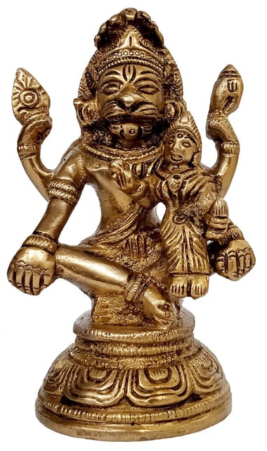 Brass Idol Narasimha Lakshmi: Vishnu Laxmi Statue for Home Temple (11581A)