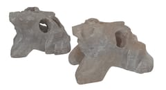 Stone Miniature Statue Frog Pair: Lattice Design Mesh Cutwork Set Of 2 Figurines (12642D)