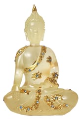 Resin Idol Buddha: Collectible Statue With Crystal Finish & Golden Accents (12718)