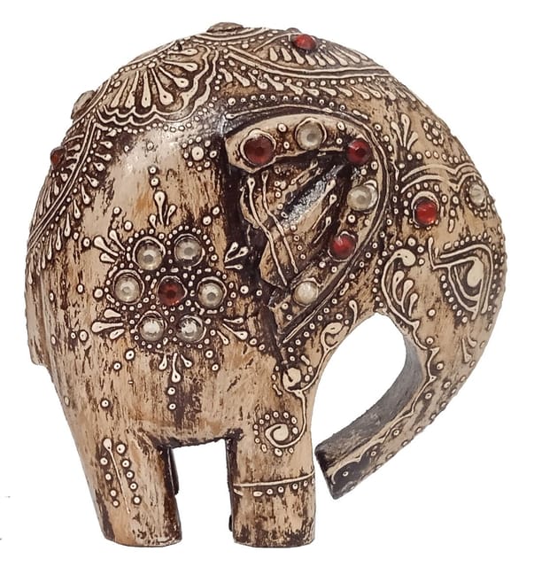 Wooden Figurine Elephant: Vintage Finish Contemporary Showpiece With Glittering Beads (12717)