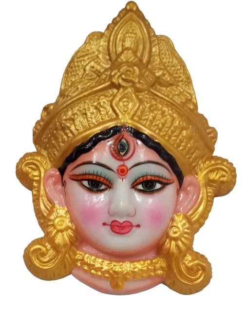 Resin Idol Goddess Durga: Wall Hanging Magnificent Face Mask Statue For Home Temple (12702A)
