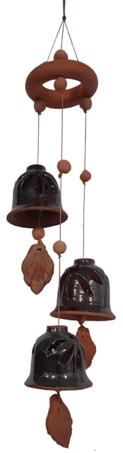 Terracotta Wind Chime 3 Hanging Tingling Bells: Decorative Accent Melodious Showpiece For Living Room, Balcony or Verandah (12708C)