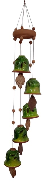 Terracotta Wind Chime 5 Hanging Tingling Bells: Decorative Accent Melodious Showpiece For Living Room, Balcony or Verandah (12708B)