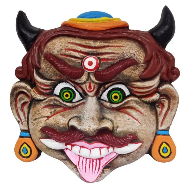 Terracota Clay Idol Mahakaal Bhairav Rakshak Demon: Wall Hanging Asur Daanav Mask Sculpture To Ward Off Evils (12705)