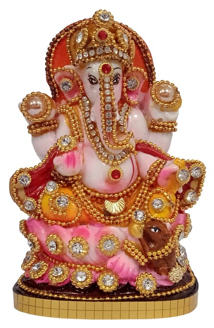 Resin Idol Pearl Ganesha: Collectible Idol For Home Temple With Stunning Beads Overlay (12700)
