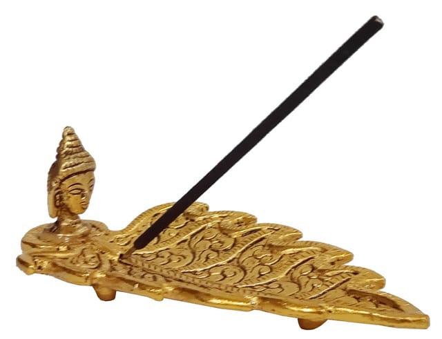 Metal Incense Stick Holder Agarbatti Stand: Buddha On Leaf (12639C)