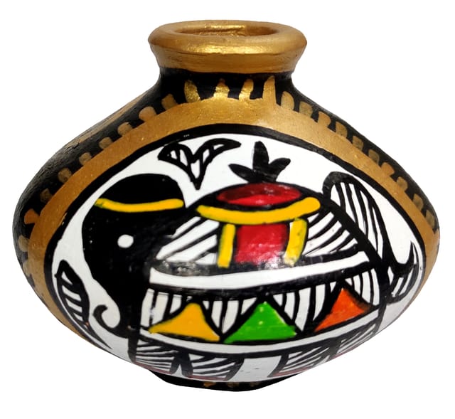 Terracotta Madhubani Design Flower Vase: Artisan Painted Decorative Earthen Clay Pot (12707C)