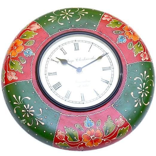 Painted wooden clock "Red & Green Strokes" clock33