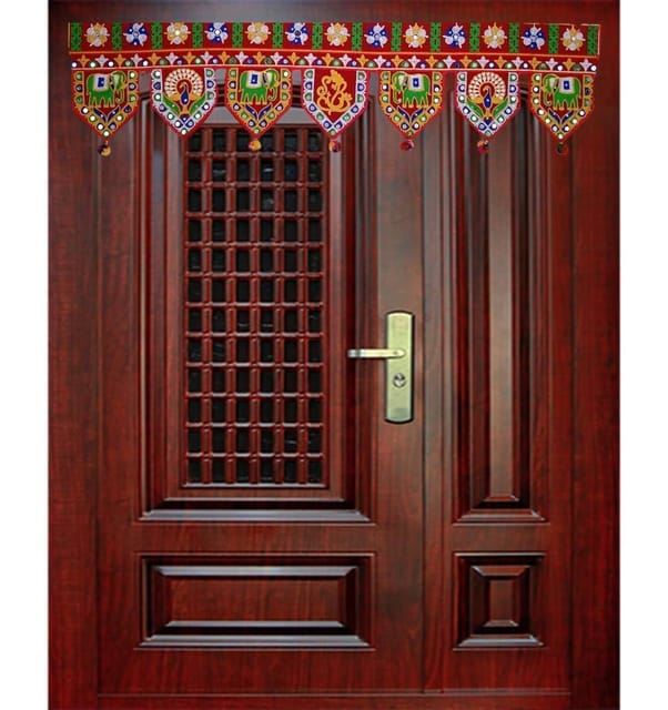 Cotton Velvet Bandhanwar (Bandharwal Toran) 'Festive Red': Door Hanging Window Valance Tapestry; Ethnic Indian Decor (12446A)
