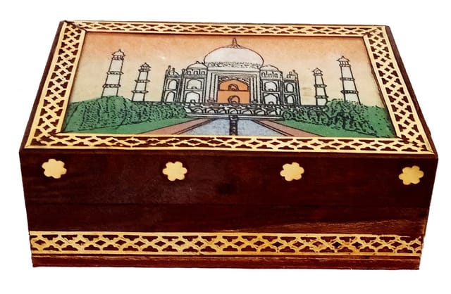 Wooden Gemstone Painting Box "Taj Mahal": Collectible Souvenir Gift, 4*3 Inch (12522B)