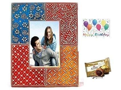 Birthday gift: Personalised photo frame, birthday card, Nestle' Aplino chocolate pack