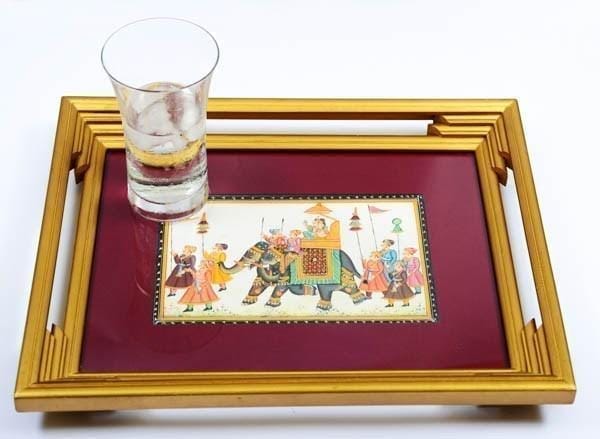 Wooden Serving Tray with Framed Painting