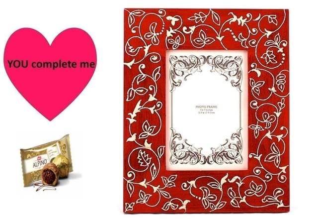 Anniversary gift Hamper: Personalised photo frame, Greeting card, pack of nestle' alpino chocolates