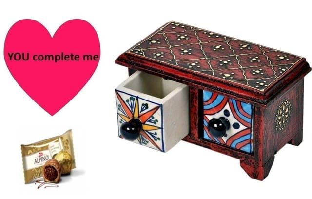 Anniversary gift: Handcrafted Jewelery box, Greeting card "You complete me"