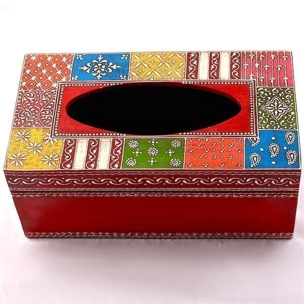 Painted Wooden Tissue Box (Multicolor) tb05