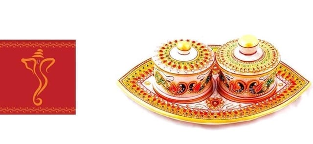 Diwali gift Hamper: Marble Serving Tray,Greeting Card dh3c
