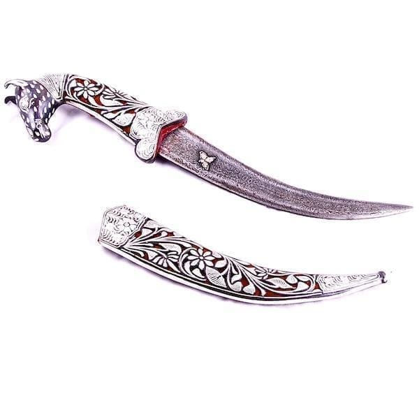 Carved Koftgiri Decorative Dagger with Damascus Iron Blade (a98)