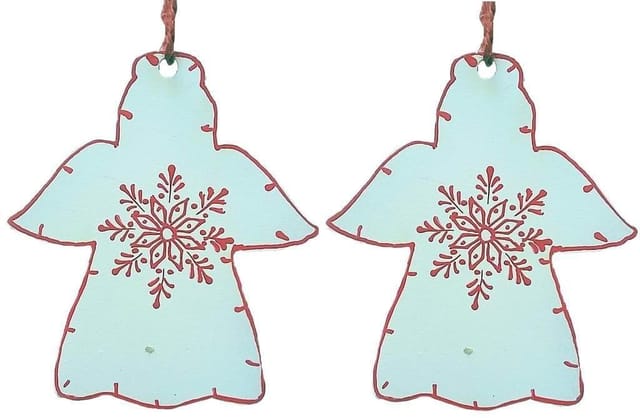 Wooden Christmas decoration, White, Set of 2, 4 inches (chwt15)