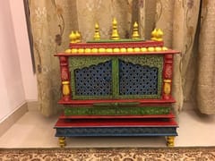 Painted Wooden Temple With Matching Chowki "Blessings" temple18