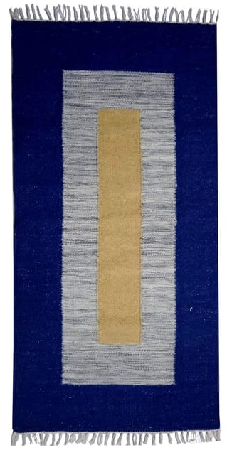 All-Season Area Rug Carpet Dhurrie in Wool 'Singularity': Handwoven by Folk Artisans in Medium Size,10.6 Square ft (10066h)