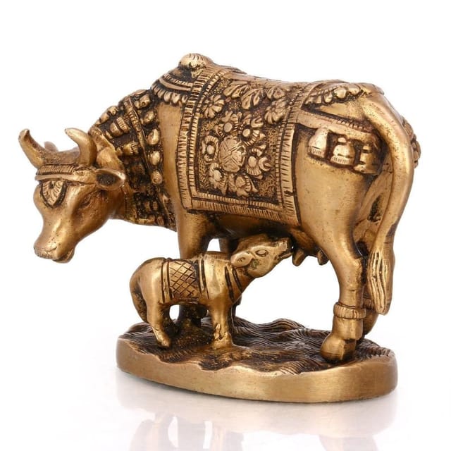 Brass Statue Kamdhenu Cow With Calf (10014)