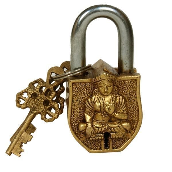 Handmade Brass Antique Pad Lock with Tara Idol (10009) Buddhism Gift