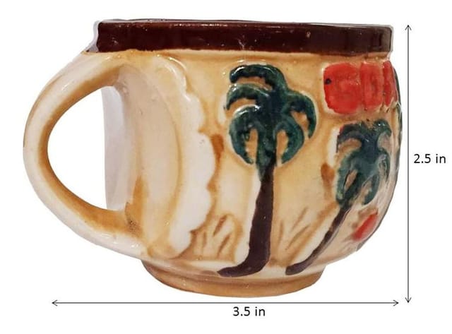Ceramic Tea Coffee Cups: Set Of 6 Goa Beach Design Mugs (10059)
