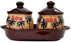 Ceramic Pickle Jar Set With Tray: Indian Souvenir From Goa (10056)