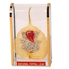 Gold Plated Natural Pipal Leaf with Ganpati Showpieces for car dashboard, Good luck gift (10132)