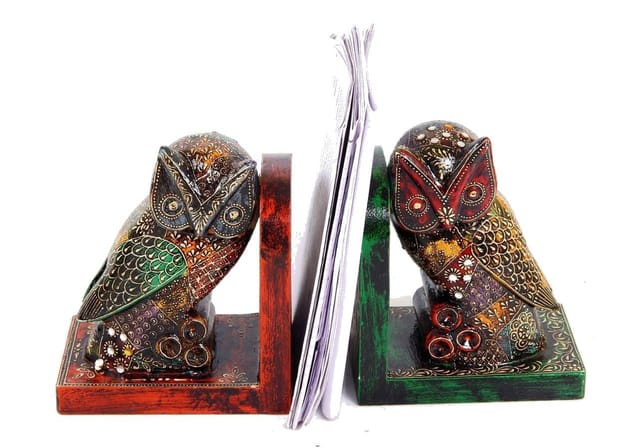 Wooden Bookends 'Wisdom Owl': Hand Painted Books Stand (10300)