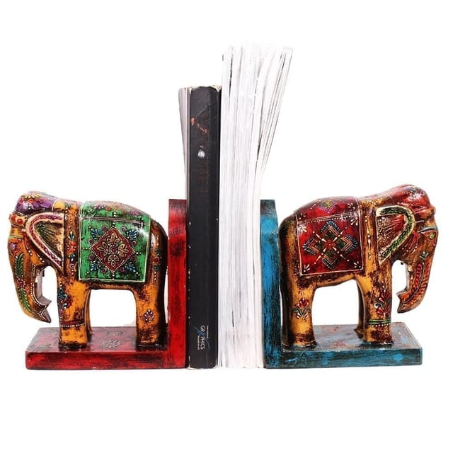 Hand-painted Wooden Elephant Shape Bookends (10259)