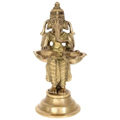 Unique Brass Ganpati Idol holding twin diyas, Indian gift Ideas (10222)
