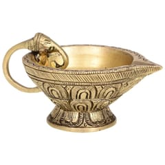 Unique Brass Arti Deepak with handle of elephant head, Indian gift item (10221)
