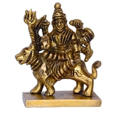 Hindu Religious Goddess Durga Ma Statue: Sculpted in Solid Brass Metal (10379)