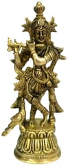 Brass Idol Lord Krishna: Intricately Carved Statue for Home Temple (10375)