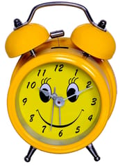 Children's Table Alarm Clock with Ringing Bell: Smiley, Yellow Color (10341)