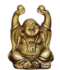 Vintage Laughing Buddha Statue in Solid Brass Metal: Harbinger of Wisdom and Wealth - Use as Home Decor Showpiece for Feng-Shui, Golden Finish (10324)