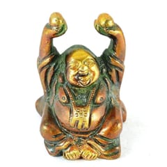 Vintage Laughing Buddha Statue in Solid Brass Metal: Harbinger of Wisdom and Wealth - Use as Home Decor Showpiece for Feng-Shui, Vintage Brown Finish (10325)