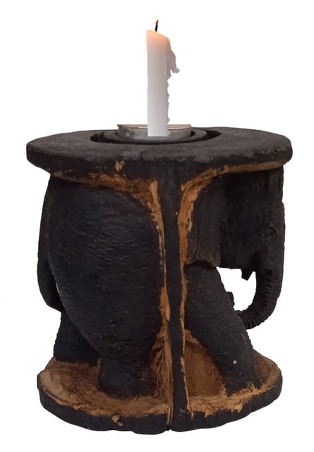 Wooden Tea-Light Candle Holder: Elephant Design Home Festival Decor (10430)